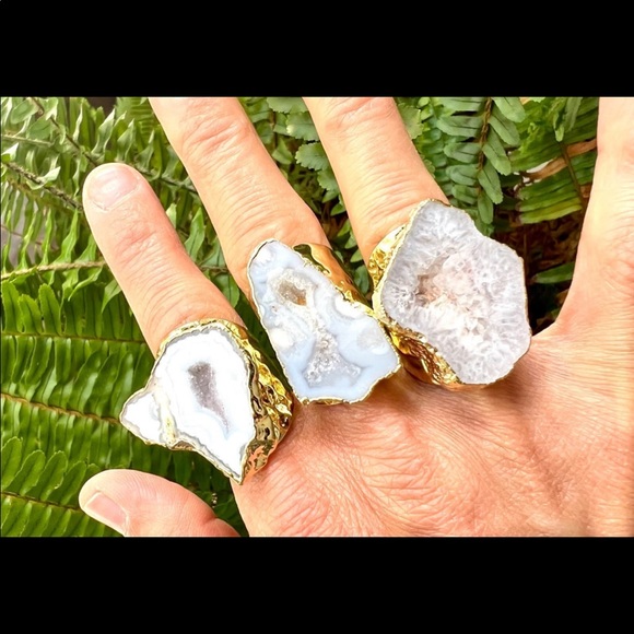 Gold Geode Quartz Crystal Ring - Picture 2 of 5